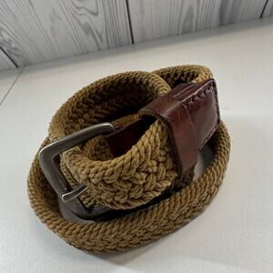 J Crew Braided Cotton Tan Leather Tabs Belt Size M/L Up to 40